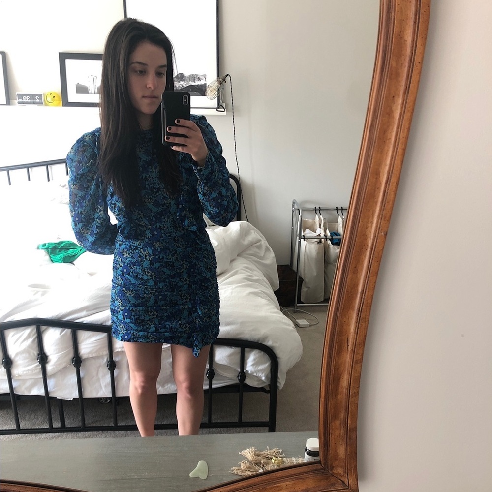 Zara mini ruffle blue floral dress TAGS ON